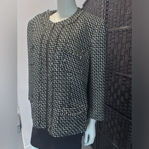 Jones New York woman Tweed full zip black white metallic blazer size 22